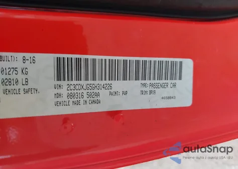 2016 Dodge Charger Sxt из США, поврежденный, VIN 2C3CDXJG5GH314226